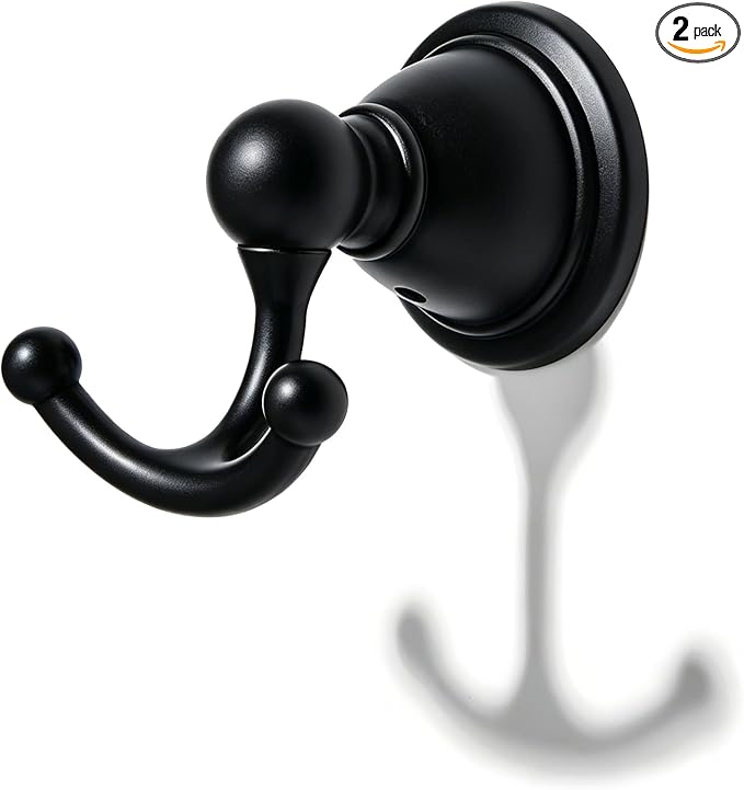 khtumeware 2 Pack Black Robe Hooks Wall-Mounted Heavy-Duty Towel Hooks, Zinc Alloy Bathroom Coat Hooks and Suitable for Hanging Towels, Bathrobes, Clothes, Hats and Bags. by khtumeware