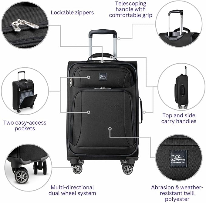 Skyway Epic Softside 2-Piece Luggage Set - Lightweight Suitcase with Wheels | TSA Approved Travel Bag | Spinner Suitcase | Luggage Set with Telescoping Handle, 20", & 28", Black - Image 3