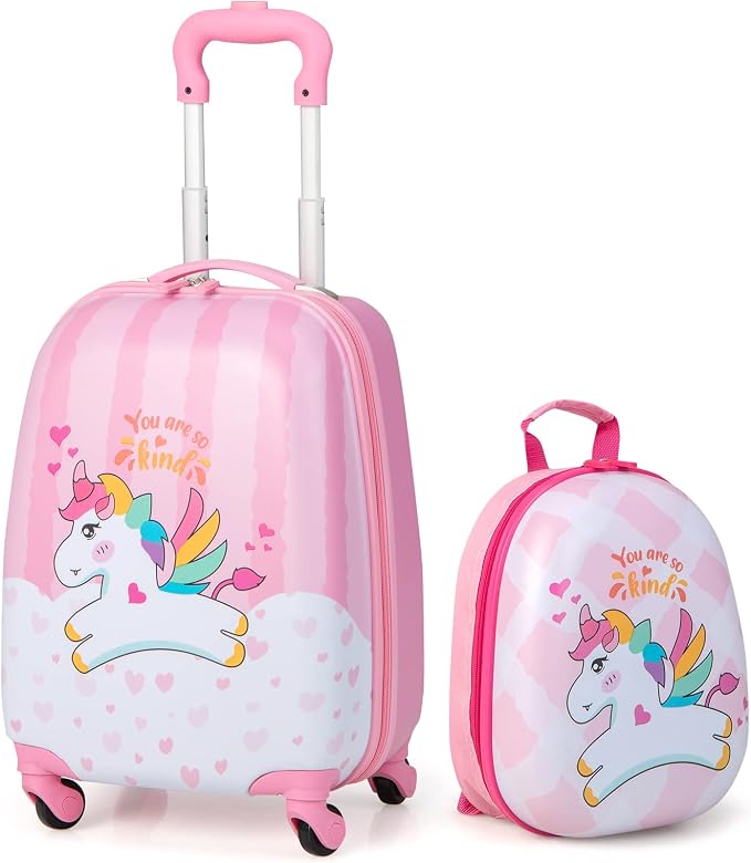 HONEY JOY Kids Luggage, 12" Toddler Backpack & 16" Travel Suitcase with Wheels, Lightweight Toddler Girls Suitcase, Durable ABS Hardshell, 2Pcs Carry On Luggage Set for Boys Girls(White Horse) by HONEYJOY