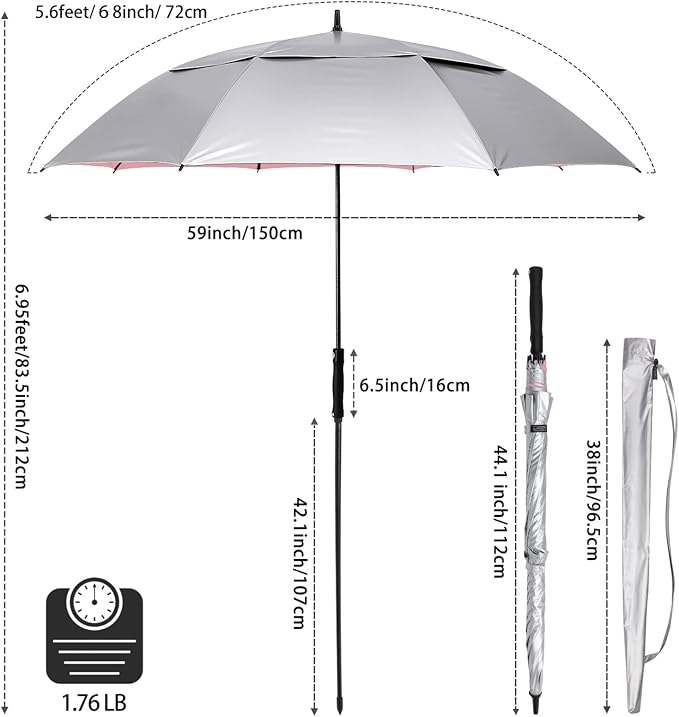 G4Free UV Golf Beach Umbrella 68”Auto Open Extra Large Sun Shade Umbrellas | Vented Windproof, Double Canopy, Oversize UPF 50+ UV Protection Sun Shade umbrella, Auto-Open, patio/fishing/golf umbrella - Image 4