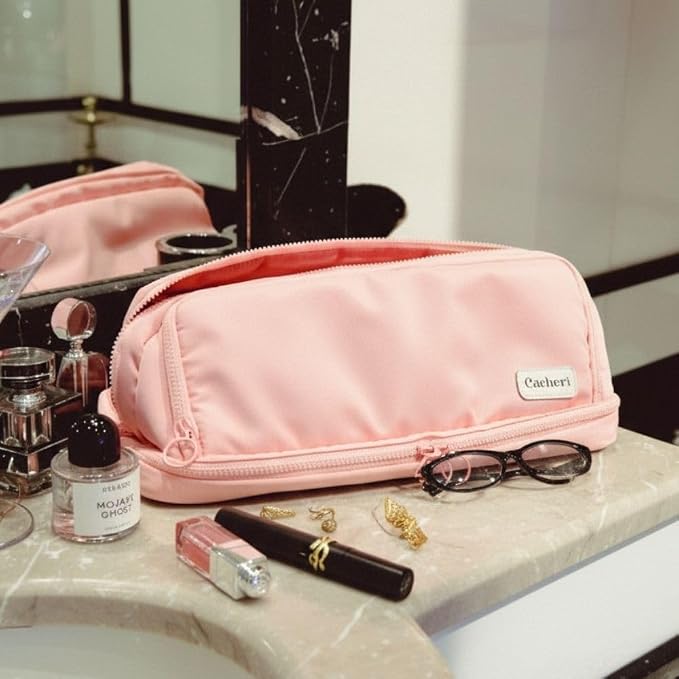 All in One Toiletry Bag for Women Makeup, Jewelry & Hair Tool Organizer with Heat-Resistant Pocket Travel Cosmetic Case with Red Lining - Image 3