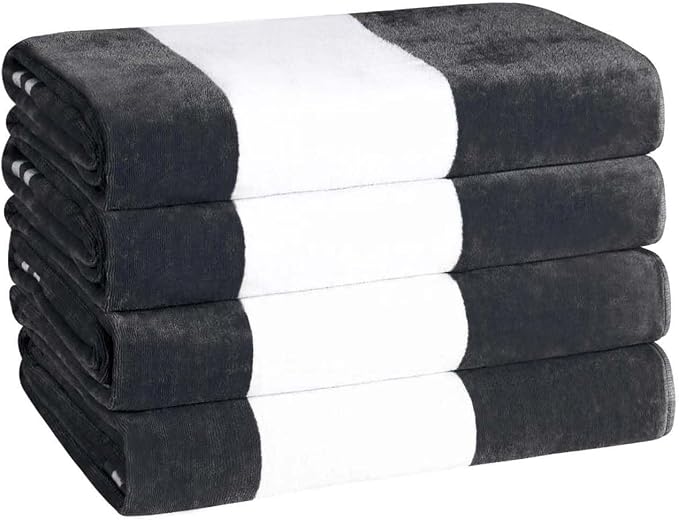 Superior Cotton Striped Beach Towels, Colorful Towels for Adult, Kid, Pool, Swimming, Sand, Travel, Large Oversized, Absorbent, Fast Drying, Bath Basics, Cabana Collection, Set of 4, Charcoal - Image 4
