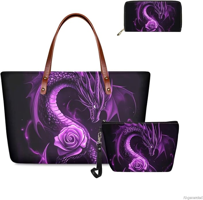 GIFTPUZZ Women Top Handle Bags Handbags with Zipper Leather Wallet Cash Card Phone Holder and Makeup Bag Set 3pcs - Image 3