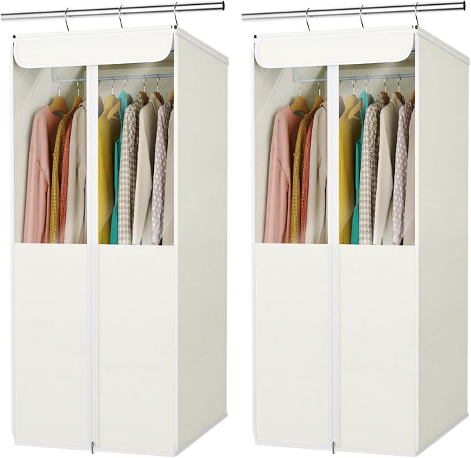 Univivi Garment Bags for Hanging Clothes, 2 Pack Large Clothes Storage Bags Closet Organizer with Clear Window, Premium Hanging Garment Storage Bag for Suits, Coats, Dresses, 40" (Beige) by Univivi