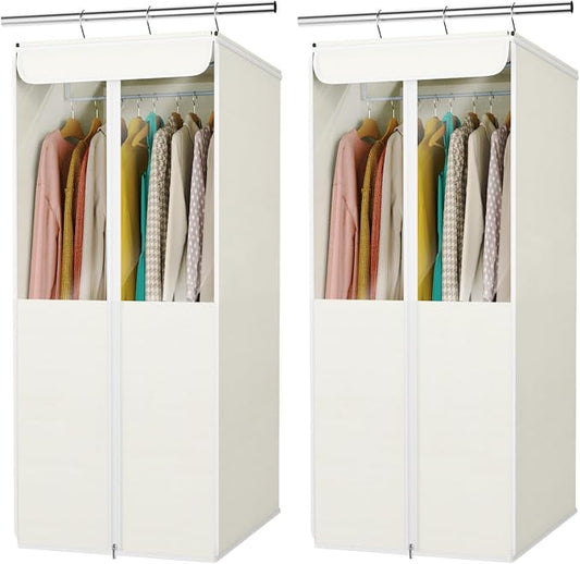 Univivi Garment Bags for Hanging Clothes, 2 Pack Large Clothes Storage Bags Closet Organizer with Clear Window, Premium Hanging Garment Storage Bag for Suits, Coats, Dresses, 40" (Beige) by Univivi