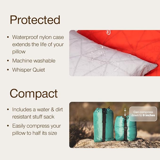 Coop Home Goods Original Adjustable Travel Pillow and Waterproof Pillow Protector Red Bundle with Compressible Stuff Sack, Medium-Firm Memory Foam and Washable Cover, CertiPUR-US Certified (19x13) - Image 2