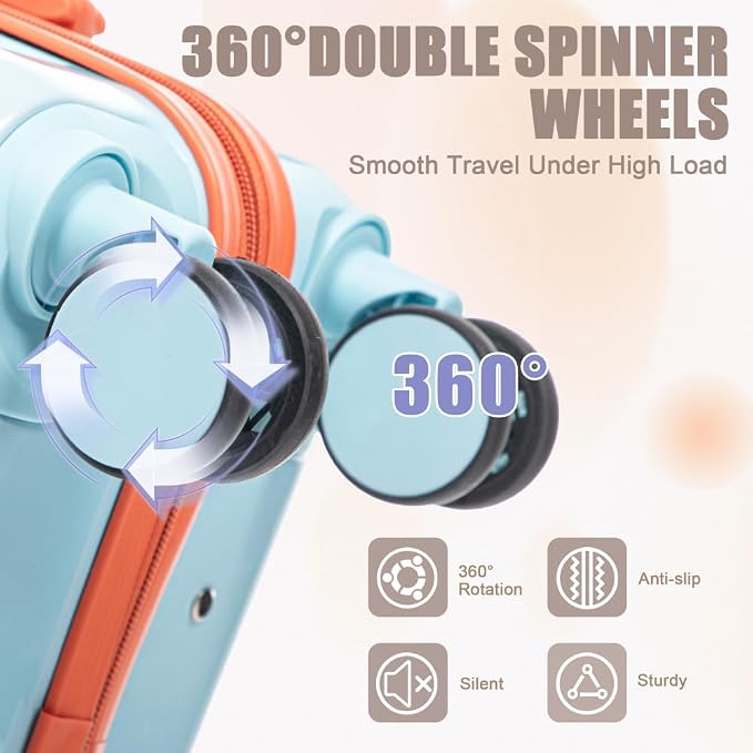 Gradient Color Suitcase 2-Piece Set, 20" Rotating Wheel Suitcase with 14" Cosmetic Case, Lightweight Durable Hardshell Luggage with 360° Spinner Wheels for Travel, Women & Girls (Blue+Red) - Image 5