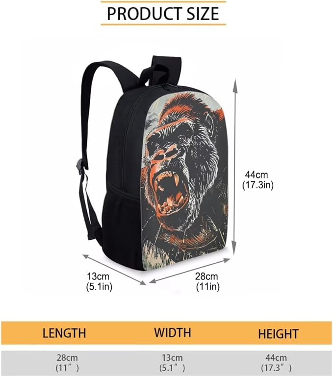17 Inch Animal Print School Backpack And Lunch Box Set for Kids Lightweight Roaring Gorilla Backpack for Boys Girls Sturdy School Bag with Insulated Lunchbox Pencil Case Student Bookbag - Image 7