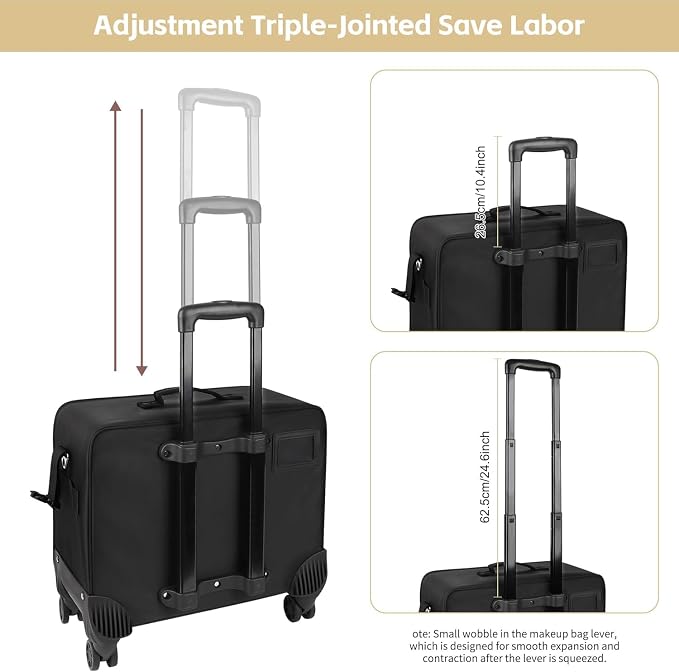 Rolling Makeup Bag, Makeup Artist Bag Professional Makeup Case on Wheels Cosmetics Organizer Bag Makeup Suitcase 2 in 1 Extra Large Cosmetology Case with 360° Swivel Wheels and Adjustable Dividers - Image 8
