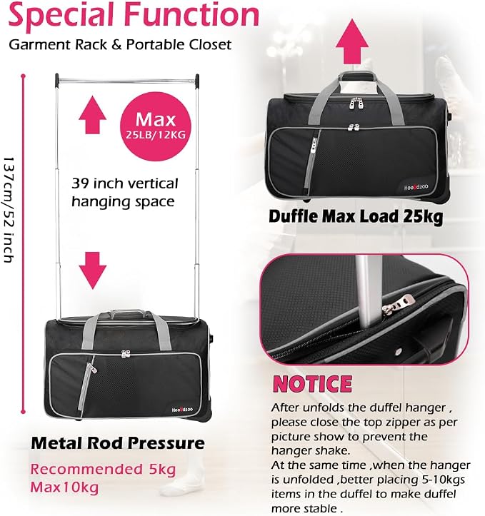 Dance Bag With Garment Rack,23inch Dance Competition Garment Bags with Clothes rack,Suitcase,Rolling duffle For Travel, Wheeled Drop-Bottom Upright Luggage Closet Suitcase (Grey - Image 5