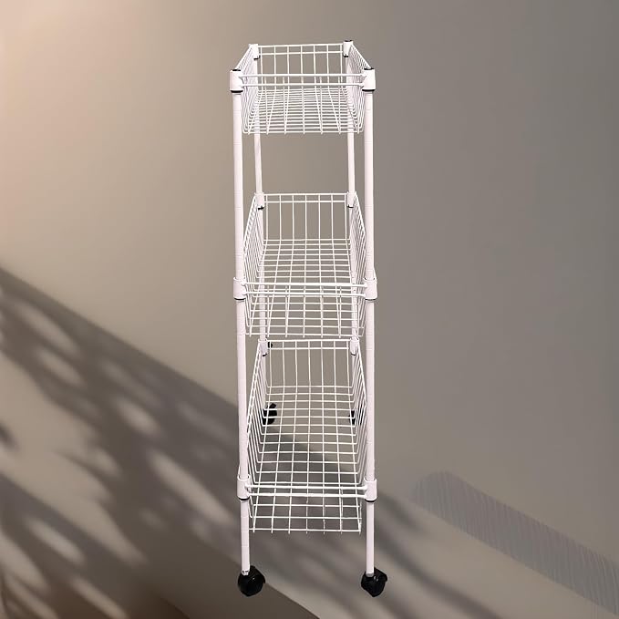 NSF white 3-layer storage rack, refrigerator crevice rack, washing machine crevice rack, laundry room dirty clothes storage, multifunctional household epoxy resin deep mesh basket - Image 3