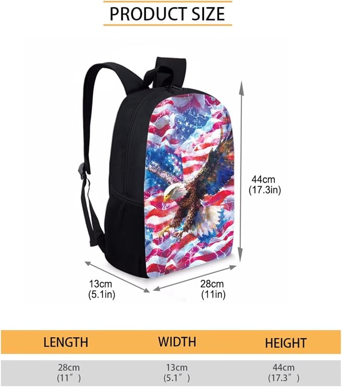 Lightning Eagle American Flag Print Backpack Set for Boys and Girls, Large Lightweight July 4th Students Schoolbag Set, Knapsack Set with Portable Lunch Box Pencil Case - Image 2