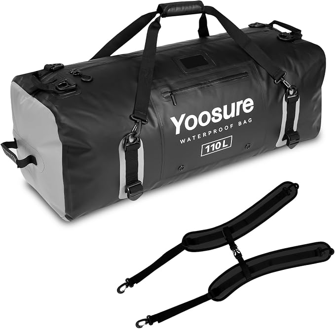 110L Waterproof Duffel Bag 35IN - Airtight Zipper Dry Bags, Extra Large Dry Bag with Straps&Handles for Camping Boating Kayaking Rafting Canoeing Gym Beach Car Roof Storage (Black) by Unknown