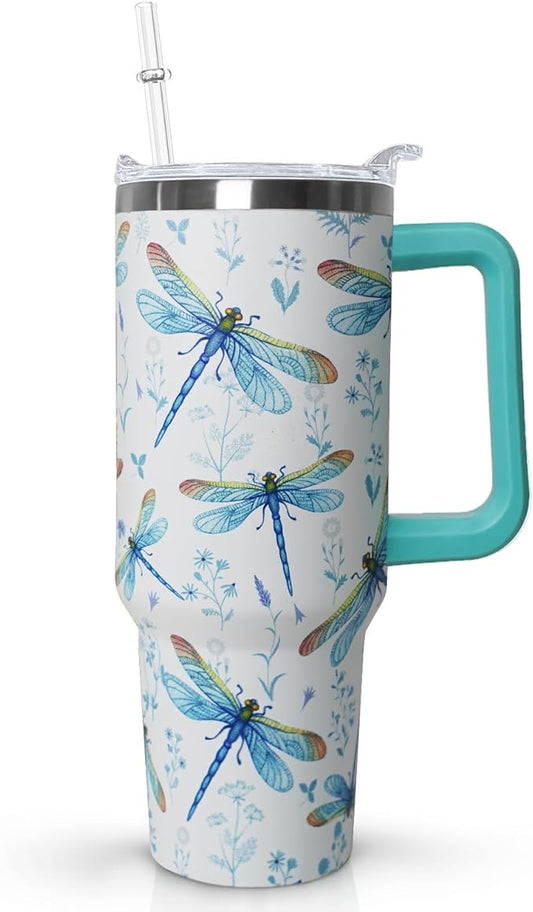30 oz Dragonfly Stainless Steel Tumbler with lid and Straw CoffeeTravel Mug Cup Water Botter, Dragonfly Gifts for Women