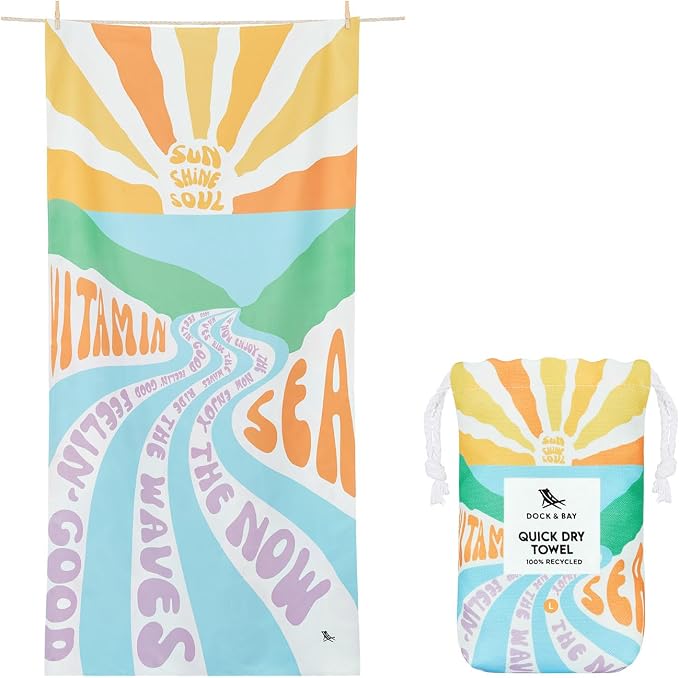 Dock & Bay Beach Towel - Quick Dry, Sand Free - Compact, Lightweight - 100% Recycled - Includes Bag - Vitamin Sea - Extra Large (200x90cm, 78x35) by DockBay