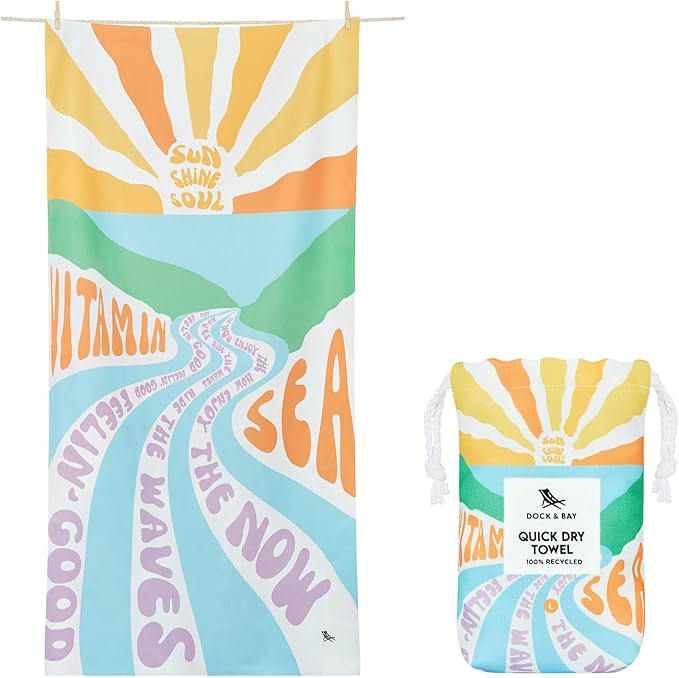 Dock & Bay Beach Towel - Quick Dry, Sand Free - Compact, Lightweight - 100% Recycled - Includes Bag - Vitamin Sea - Large (160x90cm, 63x35) by DockBay
