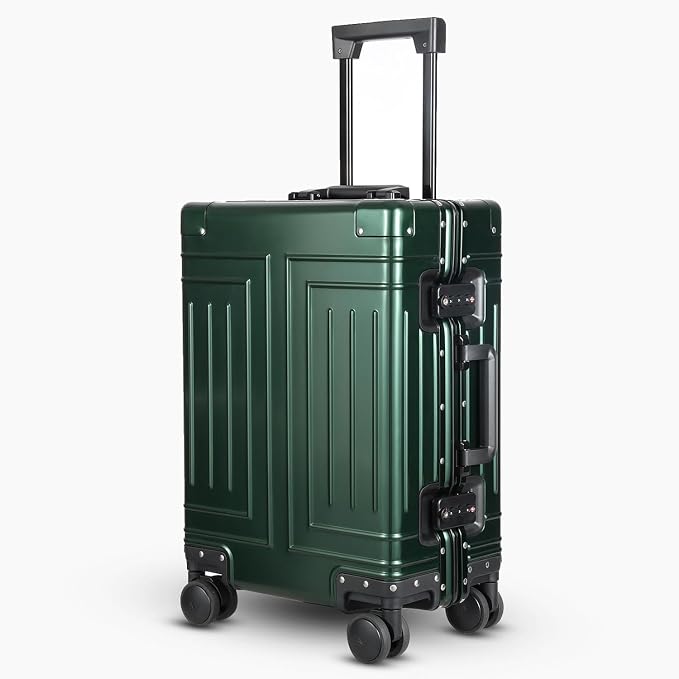 All Aluminum Carry On Luggage，Cut from Whole Aluminum Sheet，22x14x9 Airline Approved ，（3rd Generation，Premium Metal zipperless suitcase ） (green, 20inch) by KANGSHILU