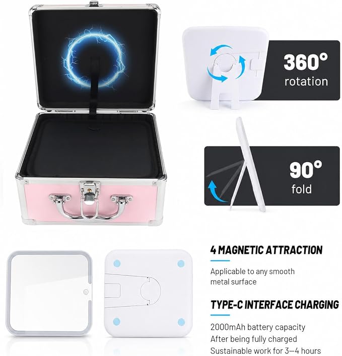 Makeup Case with LED Mirror, Portable Lockable Vanity Case, Travel Makeup Train Box for Women, Cosmetic Organizer, Detachable 3-Color Lighted Mirror, Adjustable Dividers, Brush Holder - Image 6