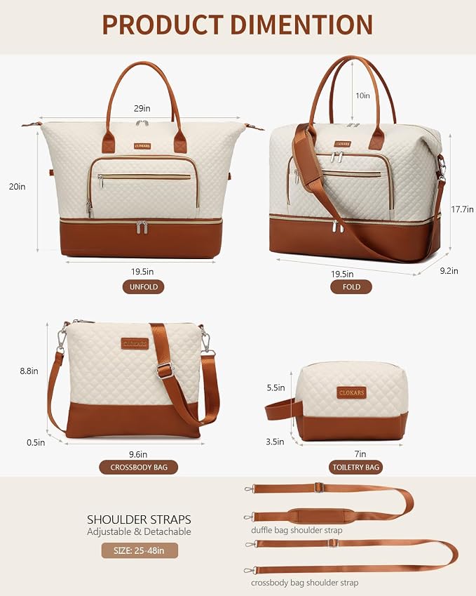 Weekender Bags for Women Travel, Under Seat Carry On Bags for Airplanes Overnight Bag with Shoe Compartment Luggage Sleeve, Foldie Travel Tote Bag Hospital Bag, Travel Gifts, Beige Brown - Image 3