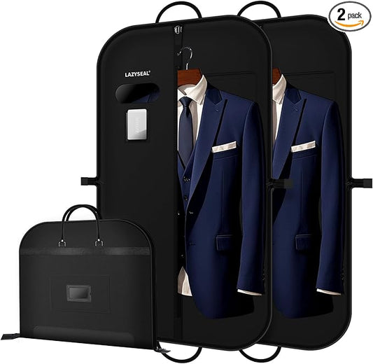 2 Pack 43" Garment Bag for Closet Storage and Travel, Tear-Resistant Waterproof Dustproof, Suit Bag for Hanging Clothes with Zippers and Pocket, Durable 600D Oxford Fabric for Suits, Dresses by Unknown