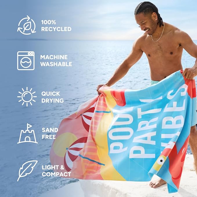 Dock & Bay Beach Towel - Quick Dry, Sand Free - Compact, Lightweight - 100% Recycled - Includes Bag - Pool Party Vibes - Extra Large (200x90cm, 78x35) - Image 2