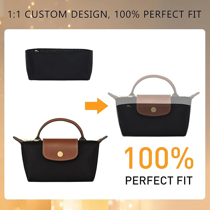 Soft Nylon Purse Organizer Insert for Longchamp Le Pliage Mini Handbag, Lightweight Luxury Long Champ Mini Handbag Storage Divider with 5 Upgraded Deepened Compartments,XS/Black - Image 8