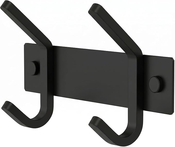 Coat Rack Wall Mount – 6 Inch Stainless Steel Small Hook Rail with 2 Double Coat Hooks for Hanging – Wall Mounted Entryway Organizer for Coats, Hats, Bags, Towels, Robes, Bedroom or Bathroom - Black by SAYONEYES