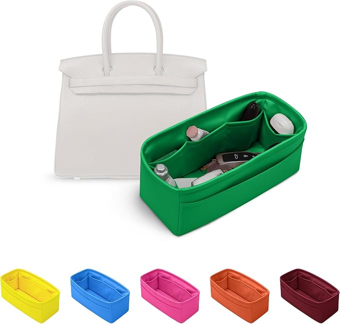 Satin Purse Organizer for Birkin 25 Retourne, Bambou | Custom Fit, Multiple Pockets, Lightweight Purse Essentials, Ideal for Travel, Shopping, and Daily Use by KINGSINBAG