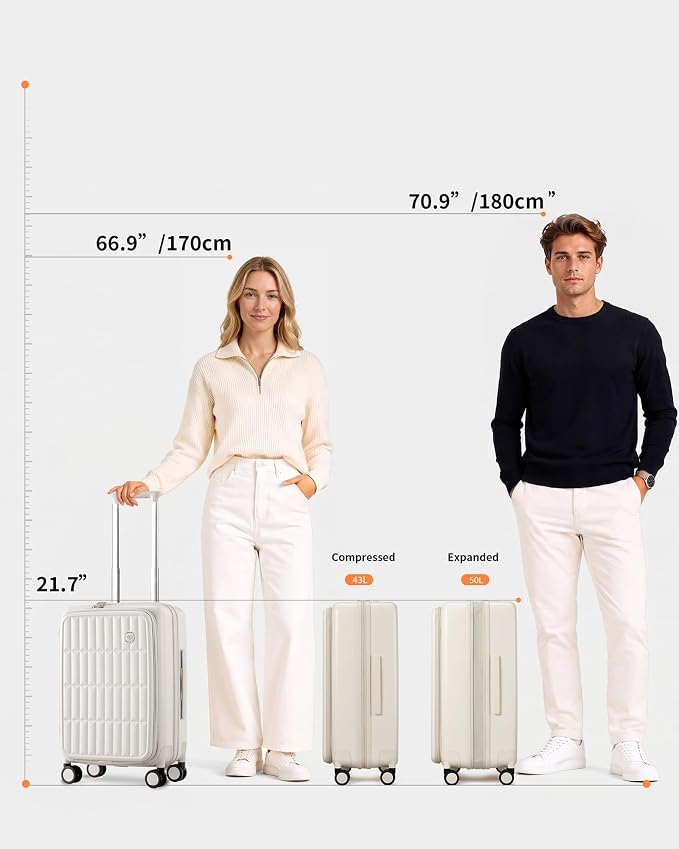 Expandable Top Open Carry On Luggage 22x14x9 Airline Approved, 20 Inch Hard Shell Carry On Suitcase with Spinner Wheels,Travel Small Luggage for Women Men,Coconut White - Image 11