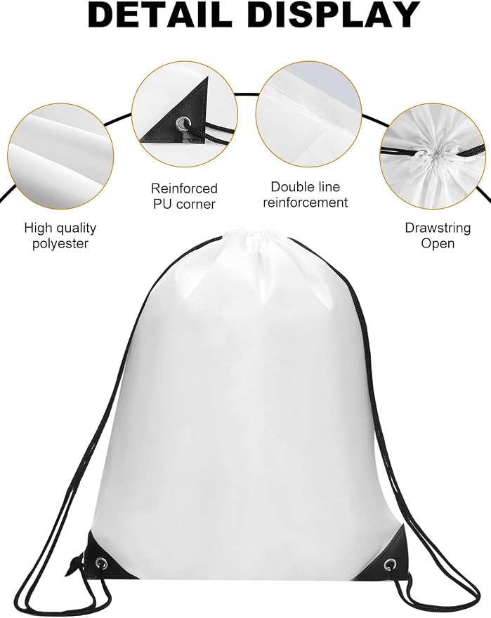 ZenNex 50 Pcs Drawstring Backpacks Bulk, 16.5x13.4 Inches Reusable Cinch Sack Bags for Gym Sports Beach School Travel and Party Favors, Assorted Colors(50, White) - Image 3