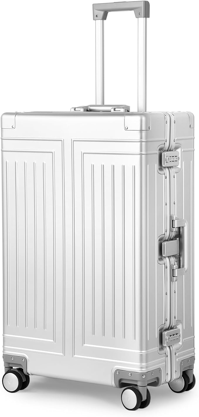 All Aluminum Magnesium Luggage 28inch，Cut from Whole Aluminum Sheet（3rd Generation，Premium Magnesium Metal zipperless suitcase ） (silvery, 28inch) by KANGSHILU