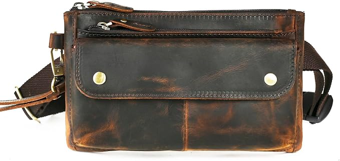 Genuine Leather Hiking Riding Travel Fanny Waist Pack Small Phone Pouch For Men Women FB811-29 (100% Leather-The 8136 Brown) by Handadsume