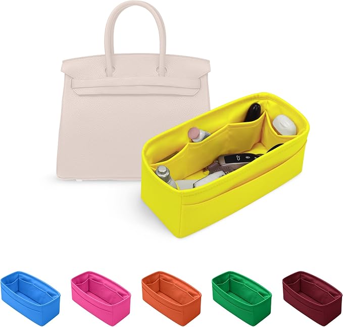 Satin Purse Organizer for Birkin 25 Sellier, Lime | Custom Fit, Multiple Pockets, Lightweight Purse Essentials, Ideal for Travel, Shopping, and Daily Use by KINGSINBAG