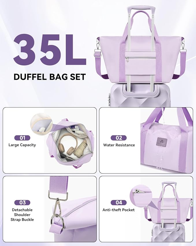Somago 2 PieceLuggage Set (20"/24") with Duffel Bag and Toiletry Bag, Carry On Luggage Airline Approved with YKK Zipper TSA Lock ABS Hardside Luggage Spinner Wheels - Image 7
