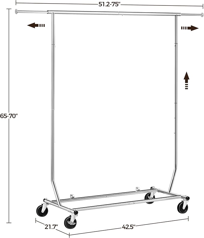 Yaheetech Rolling Clothes Rack, Clothing Racks for Hanging Clothes Portable Clothes Rack, Heavy Duty Clothes Rack with Extendable Hanging Rod,Chromed, Silver - Image 4