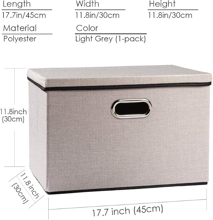 PRANDOM Large Foldable Storage Bin with Lid [1-Pack] Linen Fabric Decorative Storage Box Organizer Container Basket Cube with Handles Divider for Closet Office Living Room Light Grey(17.7x11.8x11.8) - Image 6