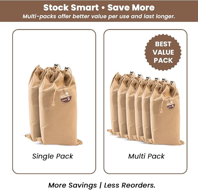 LFH Cotton Rich Shoe Storage Bags with Drawstring, Dustproof Breathable Reusable Organizer, Perfect For Travel, Dorm, Hotel, College, Gym, Easy to Carry, Machine Washable 8"x17" (Pack of 6) - Beige - Image 10