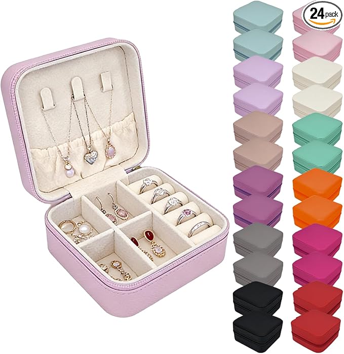 24 Pcs Travel Jewelry Box,Portable Mini Leather Jewelry Case Organizer without getting tangled together for Earrings,12 Colors by Unknown