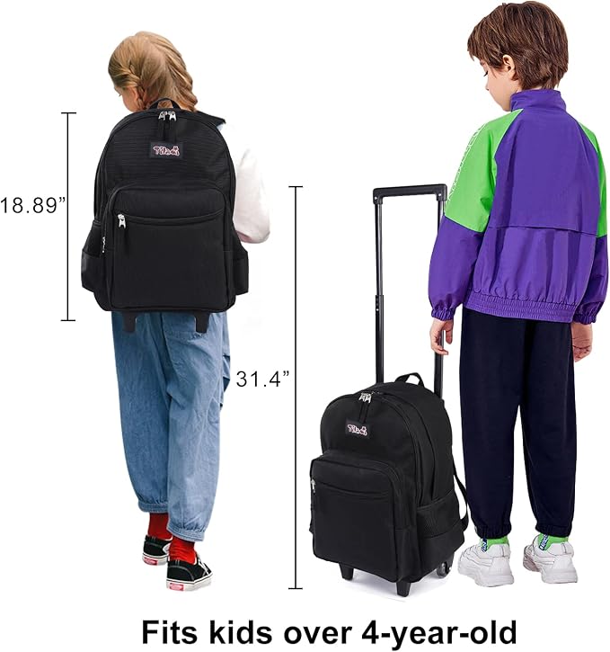 Tilami Rolling Backpack 18 inch Double Handle with Lunch Bag Wheeled Kids Backpack for Girls and Boys, Black - Image 7