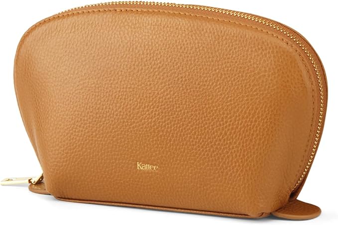 Kattee Leather Makeup Bag, Travel Cosmetic Bag Set, Toiletry Bag Organizer for Women, 1-PACK, Medium, Brown by Kattee