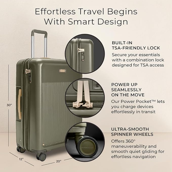 Briggs & Riley 30" Large Expandable Spinner - Checked Luggage for Travel, Suitcases with Wheels, Hardside Rolling Bag for Men & Women, Self-Repairing Zipper - Sympatico Collection, Olive - Image 2