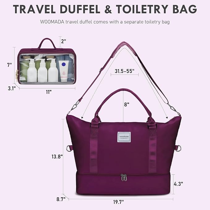 WOOMADA Weekender Overnight Bag for Women, Carry on Shoulder Travel Duffel with Shoes Compartment,Gym Bag with Toiletry Bag - Image 2