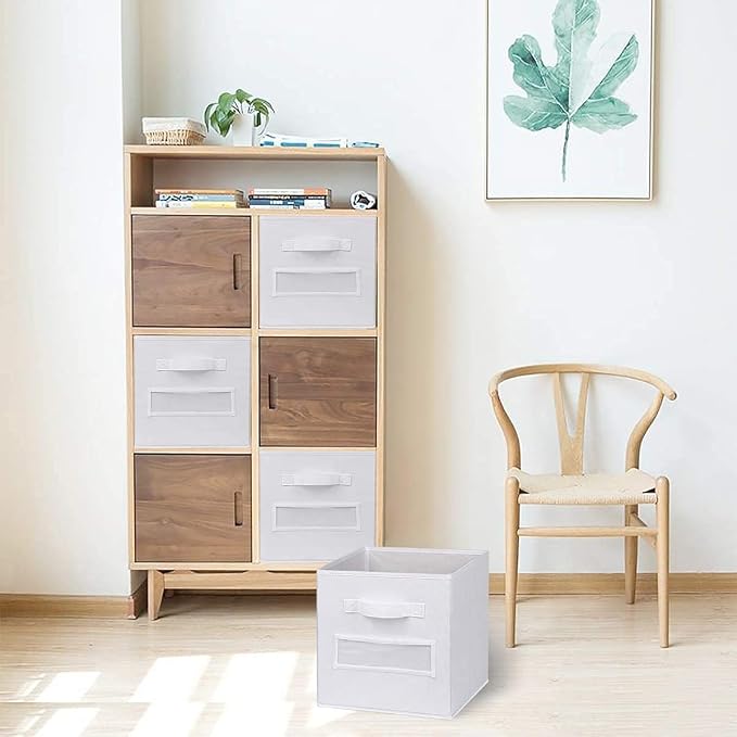 13x13x13 storage cube bins(Set of 8)Fabric storage cubes with 8 Labels Window Cards & a Pen,storage cubes 13x13, storage bin, Collapsible 13 inch cube storage bins,Cubby Organizer Boxes, White - Image 6