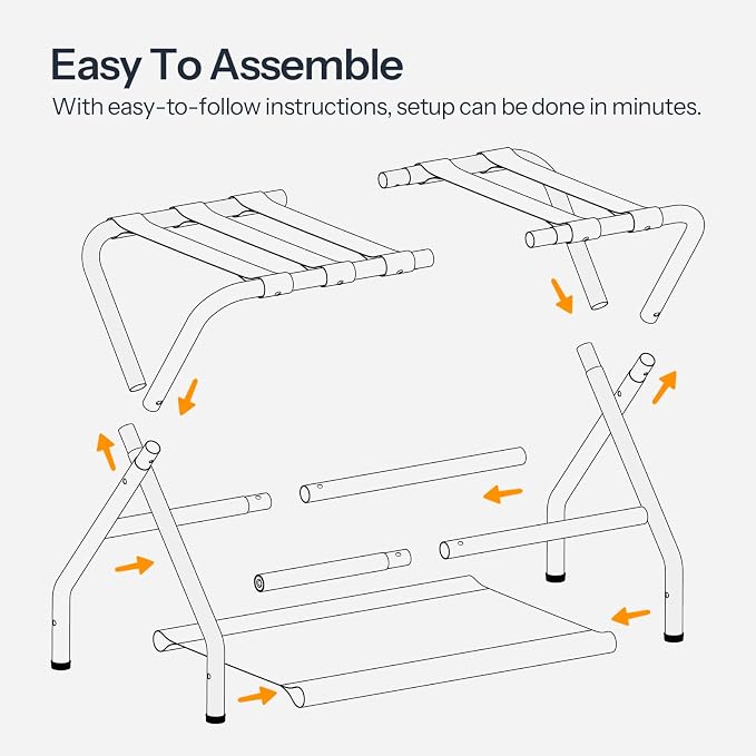 HOOBRO Luggage Rack, Pack of 2, Folding Suitcase Stand with Fabric Storage Shelf for Guest Room, Bedroom, Hotel, Holds up to 100 lb, 27 x 15.3 x 22 Inches, Space Saving, Gray GY04XLP201 - Image 6