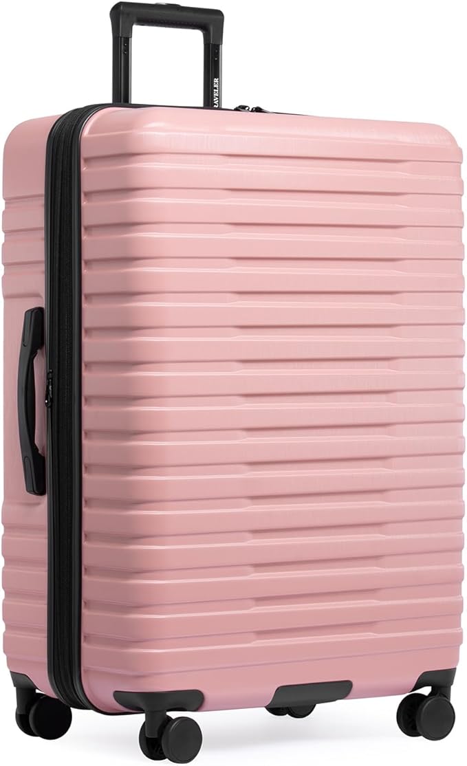 U.S. Traveler Boren Expandable Hardside Rugged Travel Luggage with 8 Spinner Wheels, Rose Pink, Checked-Large 30-Inch by USTraveler