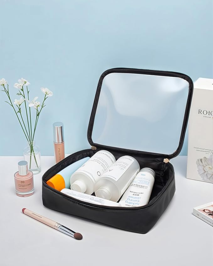 LETGO TSA Approved Toiletry Bag, Clear Makeup Bags with Small Makeup Bags for Purse, Quart Size PVC Cosmetic Bags for Women and Men (No Handle-Black, Large+Mini) - Image 6