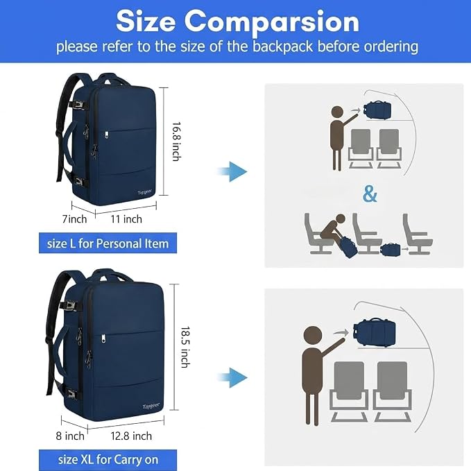 Taygeer Carry On Backpack, 35L Travel Backpack for Women Airline Approved | Laptop Bag with Water Bottle Pocket & Shoe Pouch, Personal Item Mochila for College Business Trip Weekender, Dark Blue - Image 7