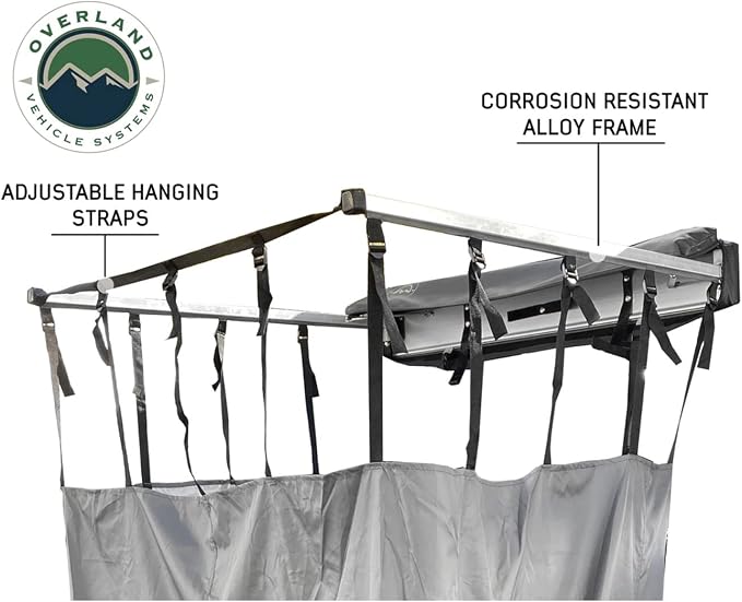 Overland Vehicle Systems HD Nomadic Car Side Shower Room with Black 1000G PVC Travel Cover, Universal L - Brackets, Dark Grey Body with Silver Inner Lining - Image 6
