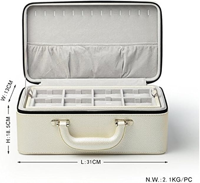 Oirlv Leather Jewelry Box Handmade Travel Jewelry Organizer Storage Case Holder For Girl Lady Earring,Ring,Necklace,Pendant,Watch,Bracelet。(X010)White - Image 2