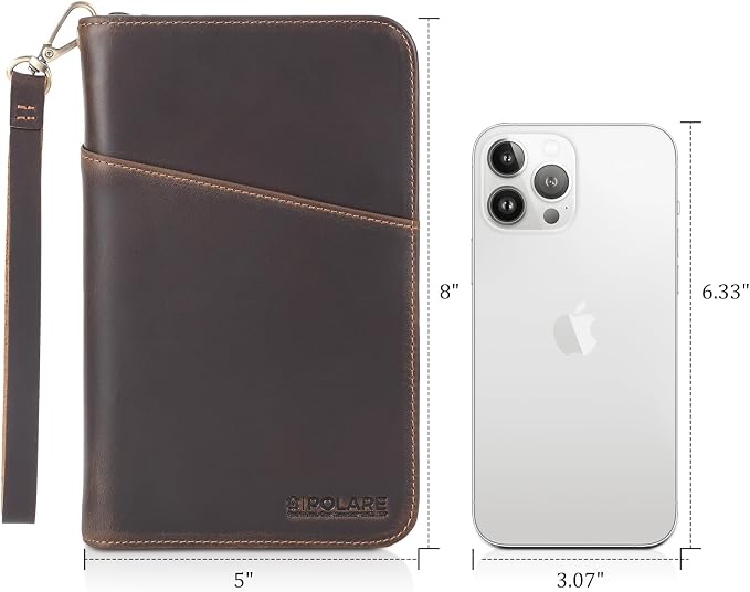 Polare Full Grain Leather Travel Passport Holder RFID Blocking Cover Case Travel Document Organizer Wallet Holders 2 Passports With YKK Zipper (Dark Brown with AirTag Slot) - Image 4